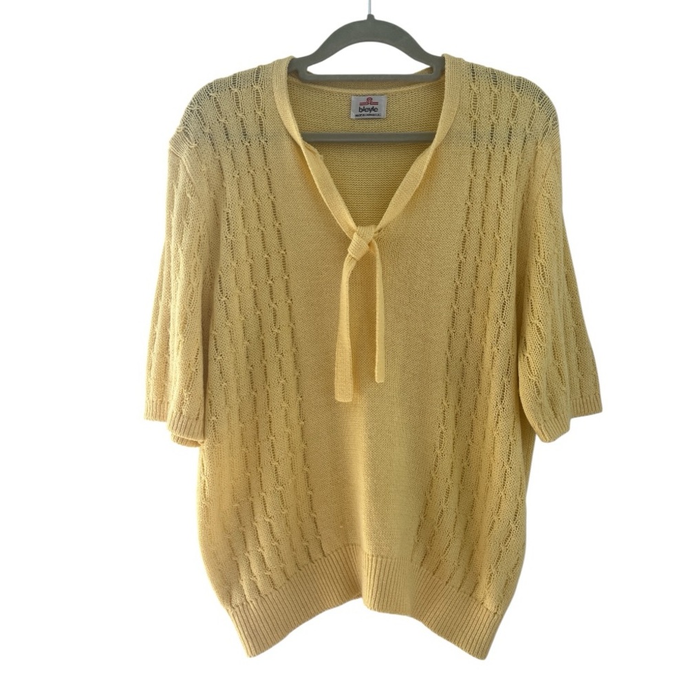 Vintage Bleyle sweater short sleeve cable knit cottage yellow sweater size large